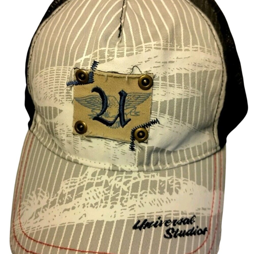 Universal Studios Cap Hat Gray Stripe Mesh Snap Back Florida Park Distressed
